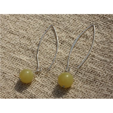 Boucles d'Oreilles Argent 925 40mm - Jade Citron 10mm 