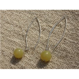 925 Sterling Silver Earrings 40mm - Lemon Jade 10mm 