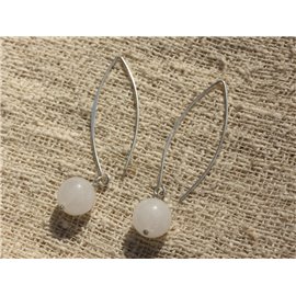 40mm 925 Sterling Silver Earrings - 10mm White Jade 