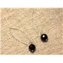 Boucles d'Oreilles Argent 925 et Onyx Noir Facetté 10mm 