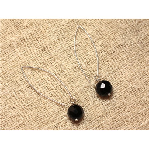 Boucles d'Oreilles Argent 925 et Onyx Noir Facetté 10mm 