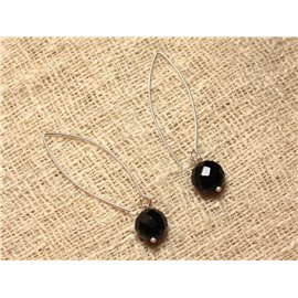 Earrings 925 Silver and Faceted Black Onyx 10mm 