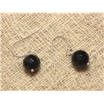 Boucles d'Oreilles Argent 925 et Onyx Noir Facetté 10mm 