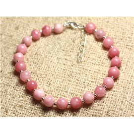 Bracciale in argento 925 e pietra - Giada rosa 6 mm 