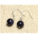 Boucles d'Oreilles Argent 925 et Pierre - Pierre de Soleil Synthèse Galaxy Boules 10mm 