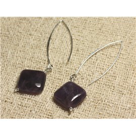 925 Silber Ohrringe - Amethyst Diamanten 19x16mm 