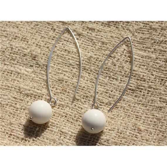 Boucles d'Oreilles Argent 925 40mm - Nacre Blanche 10mm 