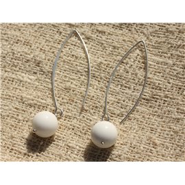 925 Silver Earrings 40mm - White Mother of Pearl 10mm 