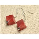 Boucles d'Oreilles Argent 925 et Pierre - Quartz Cerise Cubes 15mm 