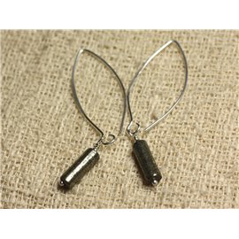 Earrings Silver 925 Hooks 40mm - Golden pyrite 13x4mm Columns 