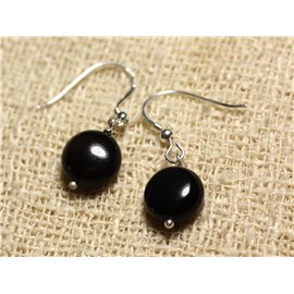 925 Silberohrringe - Schwarze Obsidianpaletten 10mm 