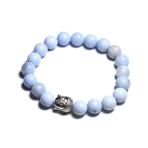 Bracelet Bouddha et Pierre semi précieuse - Agate Bleu clair 