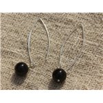 Boucles d'Oreilles Argent 925 40mm - Obsidienne Noire 10mm 