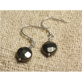 Pendientes Plata 925 - Pirita dorada Paletas facetadas 10mm 