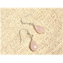 Boucles d'Oreilles Argent 925 et Pierre - Quartz Rose Gouttes Facettées 12mm 