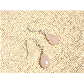 Earrings Silver 925 and Stone - Rose Quartz Faceted Drops 12mm 