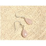 Boucles d'Oreilles Argent 925 et Pierre - Quartz Rose Gouttes Facettées 12mm 