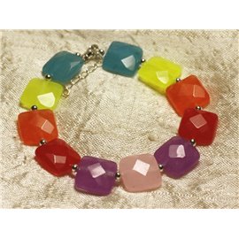 Bracciale in argento 925 e pietra - Quadrati sfaccettati in giada multicolore 14mm