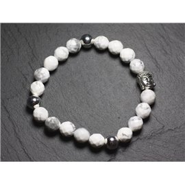 Bracciale Buddha e pietra semipreziosa - Howlite sfaccettata da 8 mm 