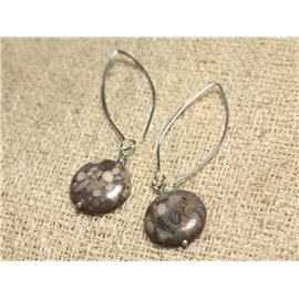 925 Silver Earrings 40mm Hooks - Ocean Jasper 16mm Palets 