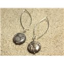 Boucles d'Oreilles Argent 925 Crochets 40mm - Jaspe Océan Palets 16mm 