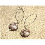 Boucles d'Oreilles Argent 925 Crochets 40mm - Jaspe Océan Palets 16mm 