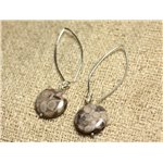 Boucles d'Oreilles Argent 925 Crochets 40mm - Jaspe Océan Palets 16mm 