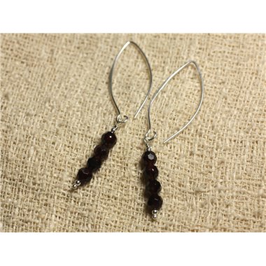 Boucles d'Oreilles Argent 925 Crochets 40mm - Grenat Facetté 5mm 