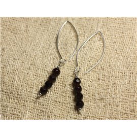 925 Silver Earrings 40mm Hooks - 5mm Faceted Garnet 