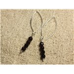 Boucles d'Oreilles Argent 925 Crochets 40mm - Grenat Facetté 5mm 