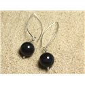 Boucles d'Oreilles Argent 925 Crochets 40mm - Oeil de Faucon 14mm 