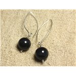 Boucles d'Oreilles Argent 925 Crochets 40mm - Oeil de Faucon 14mm 