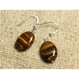 Boucles d'Oreilles Argent 925 - Oeil de Tigre Ovales 18x13mm 