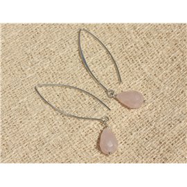 925 Silver and Stone Earrings - Rose Quartz Faceted Drops 12x8mm 