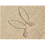 Boucles d'Oreilles Argent 925 et Pierre - Quartz Rose Gouttes Facettées 12x8mm 