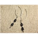 Boucles d'Oreilles Argent 925 Crochets 40mm - Oeil de Faucon Olives 7x5mm 