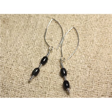 Boucles d'Oreilles Argent 925 Crochets 40mm - Oeil de Faucon Olives 7x5mm 