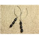 Boucles d'Oreilles Argent 925 Crochets 40mm - Oeil de Faucon Olives 7x5mm 