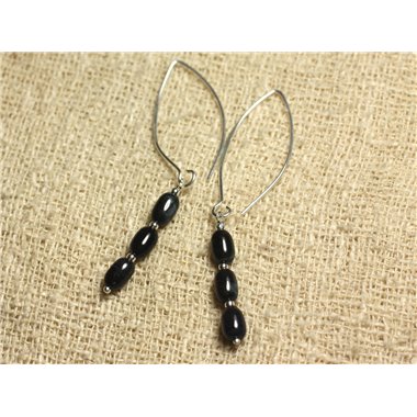 Boucles d'Oreilles Argent 925 Crochets 40mm - Oeil de Faucon Olives 7x5mm 