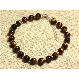 Bracelet Silver 925 and Stone - Tiger Eye 6mm 