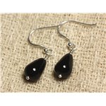 Boucles d'Oreilles Argent 925 - Onyx Noir Gouttes 12x8mm 