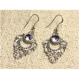 BO204 - Ohrringe 925 Silber und 30 mm facettierter Amethyst Arabesque Stone 