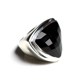 N347 - Anello in argento 925 e pietra - Triangolo sfaccettato in onice nero 21 mm