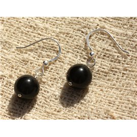 925 Sterling Silber und 10 mm schwarze Obsidian Ohrringe 