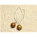 Boucles d'Oreilles Argent 925 et Pierre - Jaspe Bois Boules 10mm 