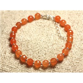 Bracelet 925 Silver and Stone - Faceted Orange Jade 6mm 