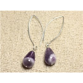 925 Silver and Stone Earrings - Amethyst Drops 14mm 