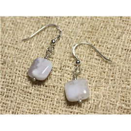 925 Silver Earrings - Blue Chalcedony 10mm squares 