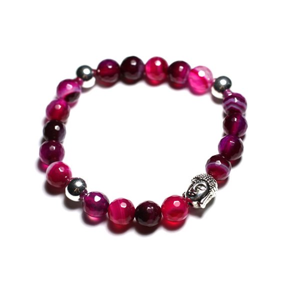 Bracelet Bouddha et Pierre semi précieuse - Agate Rose Facettée 