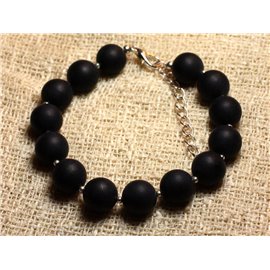 Pulsera Plata 925 y Piedra - Ónix negro mate 10mm 